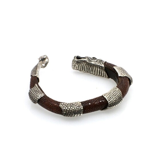 Lou Guerein Silver 925 Dragon and Stingray Skin Cuff Bracelet Bangle - Picture 3 of 6